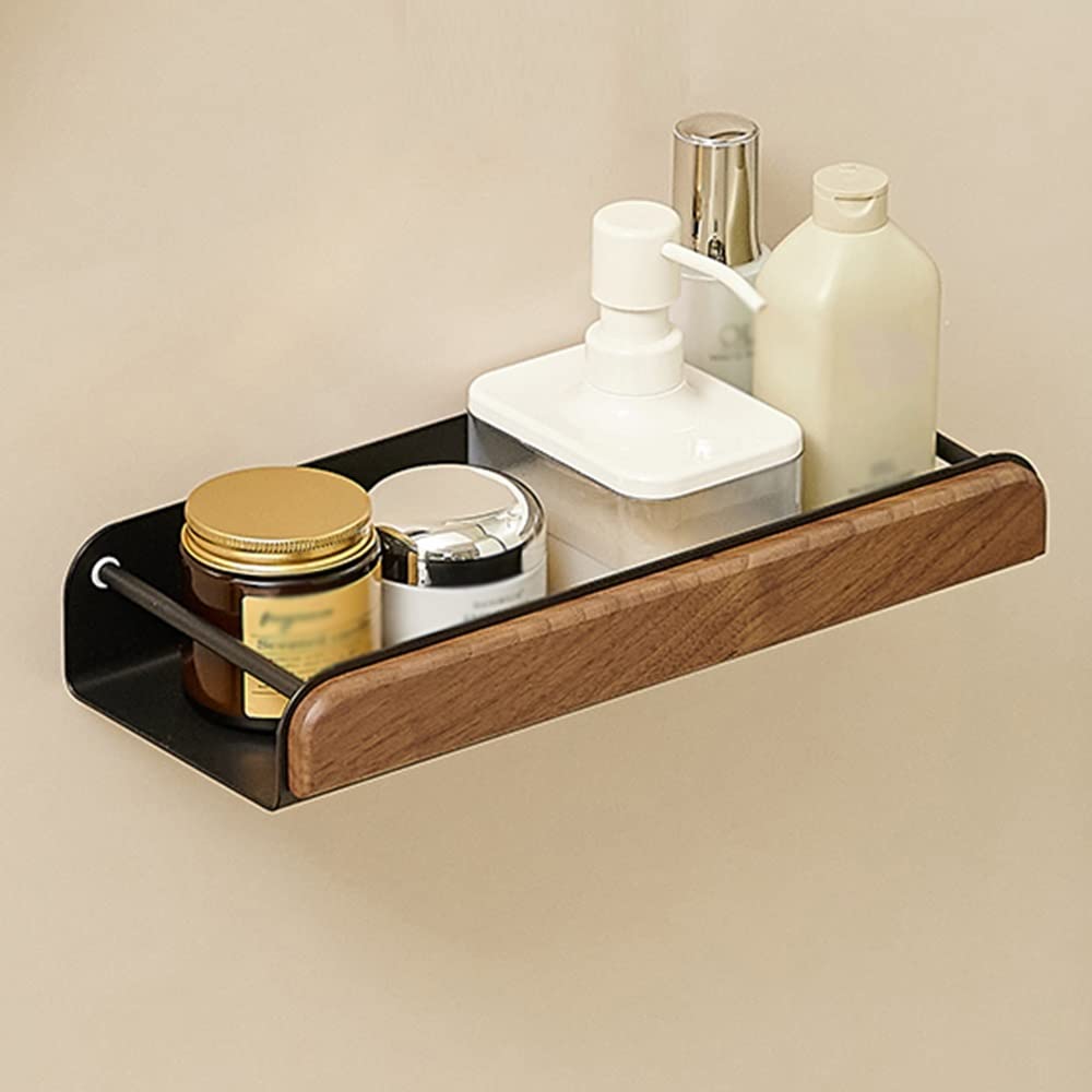 ZJHFFFG Shower Shelf Racks Wall Mounted Bathroom Shelves Walnut Rustic Floating Shelves Bathroom Organizer Shower Caddy Bathroom Shelf