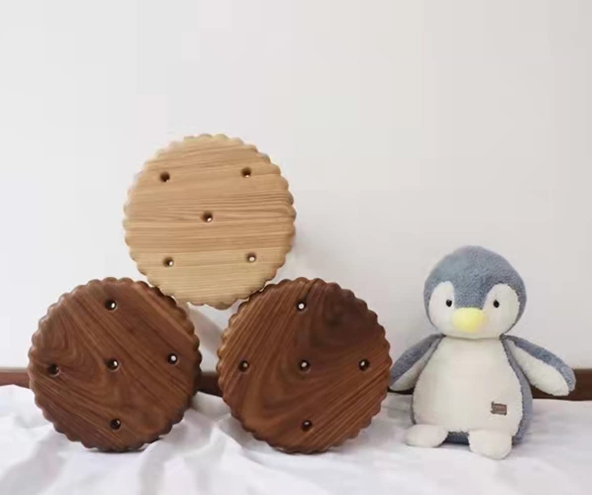 YINGMU Creative cute biscuit stool fun children adult small bench solid wood low stool Nordic simple small round stool footstool (Walnut)