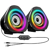 NIJOO Computer Speakers PC Desktop Laptop Speakers RGB Light 63ft Power Cord Volume Control USB Powered for PC/Laptops/Desktops/Phone/Ipad/Game Machine