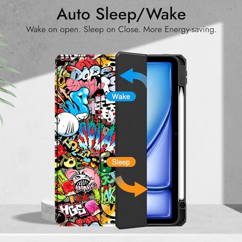 Image of Robustrion Cover for iPad Air 13 inch M4 /M3 /M2 (2026 /2025 /2024) Cover Case with [Pencil Holder] [Transparent Back] Hybrid Case Cover for iPad Air 13 inch [Auto Sleep Wake Support] - Hippy