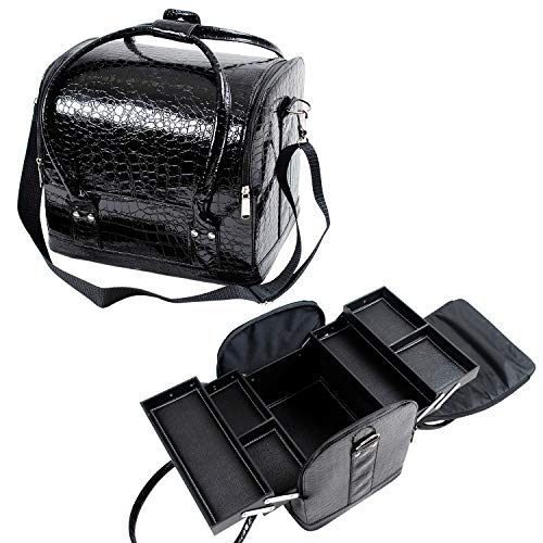 Aspetto professionale: la valigetta estetista è rivestita esternamente di pelle PU, che sembra pelle di coccodrillo. Ha un aspetto migliore ed è più resistente all'usura. Vi fa apparire professionali ed eleganti quando siete in viaggio o al lavoro. La parte inferiore del valigetta per cosmetici è dotata di quattro clip metalliche per evitare che la parte inferiore sfreghi sul pavimento e provochi macchie.