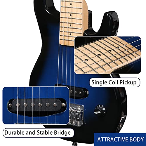Lonabr 30 Inch Electric Guitar For Kids Beginner Kit With 1/2 Size Starter Guitar,5W Amp,Carrying Case,Strap,6 Strings,Picks, Blue #TOP3
