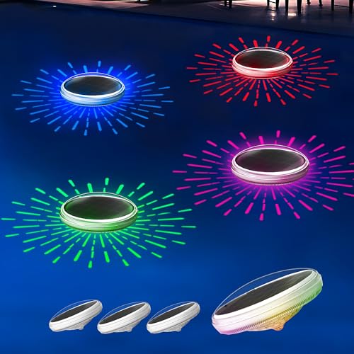 Solar Pool Lights with Remote Control 4 Pack - IPX7 Waterproof 12 Color Changing LED Lights with Timer, Rechargeable Outdoor Floating Decor Solar Powered Lights for Swimming Pools, Bathroom, Bathtub