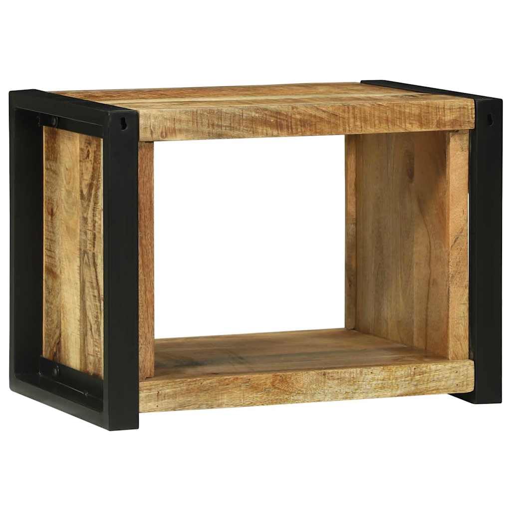 SYDE Kostka ścienna brązowa 55 x 35 x 40 cm lite drewno mango | Pływający stojak do salonu, stojak na książki, oszczędność miejsca, żelazne nogi, łatwe czyszczenie