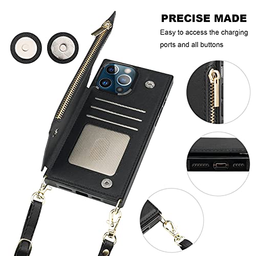 Bocasal-Crossbody-Wallet-Case-for-iPhone-13-Pro-Max-with-RFID-Blocking-Card-Slot-Holder-Magnetic-Flip-Folio-Purse-Case-PU-Leather-Zipper-Handbag-with-Detachable-Lanyard-Strap-67-Inch-5G-Black
