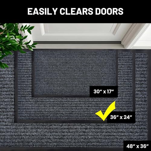 Image of Sierra Concepts 2-Pack Striped Door Floor Mat - Indoor Outdoor Rug 36 inch x 24 inch Large Entryway Welcome Mats with Rubber Backing for Shoe Scraper, Ideal for Inside Outside High Traffic Area, Gray & Black