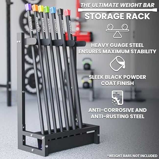Synergee Weight Bar Rack ¨C Weighted Workout Bar Holder & Storage ¨C Holds Bars for Full Body Workout - Fitness Accessory