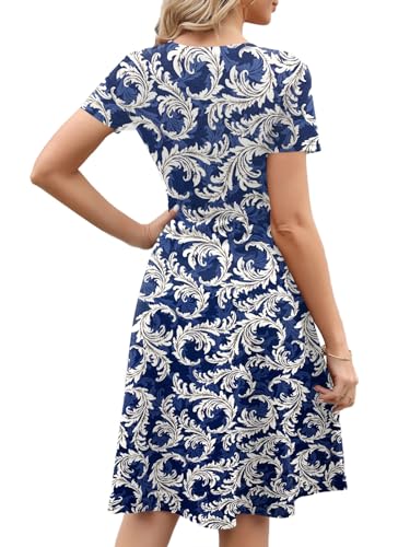 Image of Women's 2026 Fit and Flare Dress Summer Casual Elegant Vintage Floral Printed Work Party A-line Dress with Pockets 162