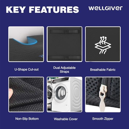 Image of WELLGIVER Memory Foam Coccyx Seat Cushion - Orthopedic Chair Pad for Tailbone, Sciatica & Lower Back Pain Relief | Ideal for Office Chairs, Car Seats & Home Use | Removable & Washable Cover
