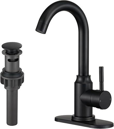 Miniatura 7 de Grifo de lavabo de baño de una sola manija, grifo de baño negro con drenaje emergente pequeño grifo de cocina grifo de fregadero para RV negro mate