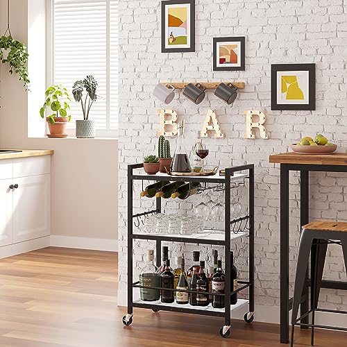 TUTOTAK Bar Cart - Serving Cart for Home - Microwave Cart, Drink Cart, Mobile Kitchen Shelf with...