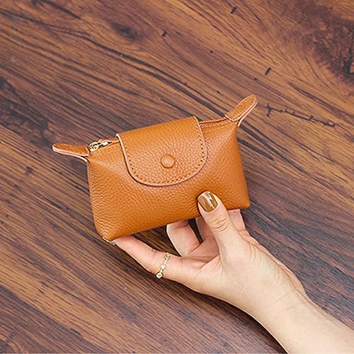 Image of Genuine Leather Coin Purse with Keychain, Small Change Pouch