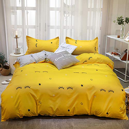 3Pcs Yelllow Cartoon Eyelashes Printed Bedding Set for Kids Girls and Boys,Women Modern Lovely Breathable Comforter Cover,Including 1 Duvet Cover 2 Pillow Shams,NO Sheet,Queen