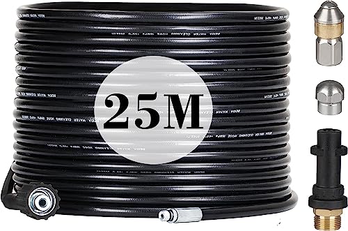 25M Tuyau Déboucheur Canalisation pour Nettoyeur Haute Pression Kärcher, avec Buse à Jet et Buse Rotatif, 180Bar Kit Furet Professional avec Adaptateurs pour Karcher...