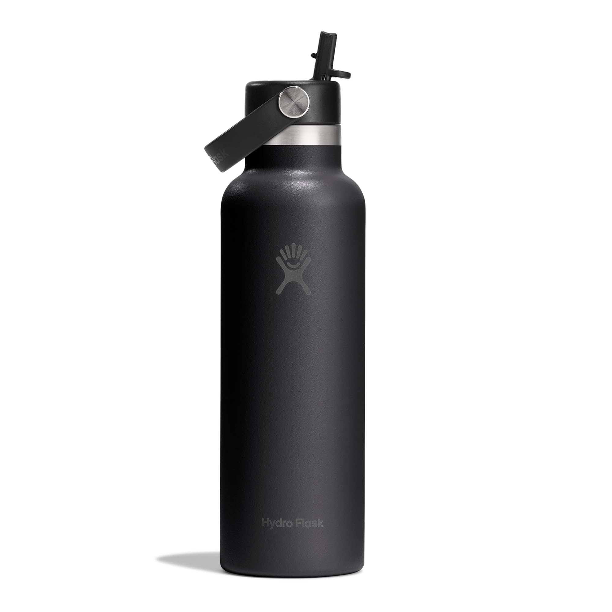 Hydro Flask – Standard Flex Straw Cap 621 ml (21 oz) Bottle – Stainless Steel, Leakproof, Cupholder Compatible – Insulated Cold 24 Hrs – Black
