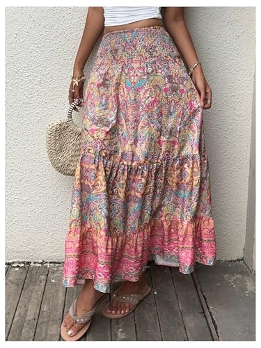 GORGLITTER Women's Boho Flowy Maxi Skirt Tiered Ruffle High Waist Paisley A Line Long Skirts Country Concert Outfits3