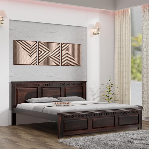 Image of Kuber Sheesham Wood King Size Bed Without Storage (81x74 Inch) | Wooden Double Bed Cot for Bedroom Furniture | Modern Palang Design for Home & Hotels | Walnut Finish
