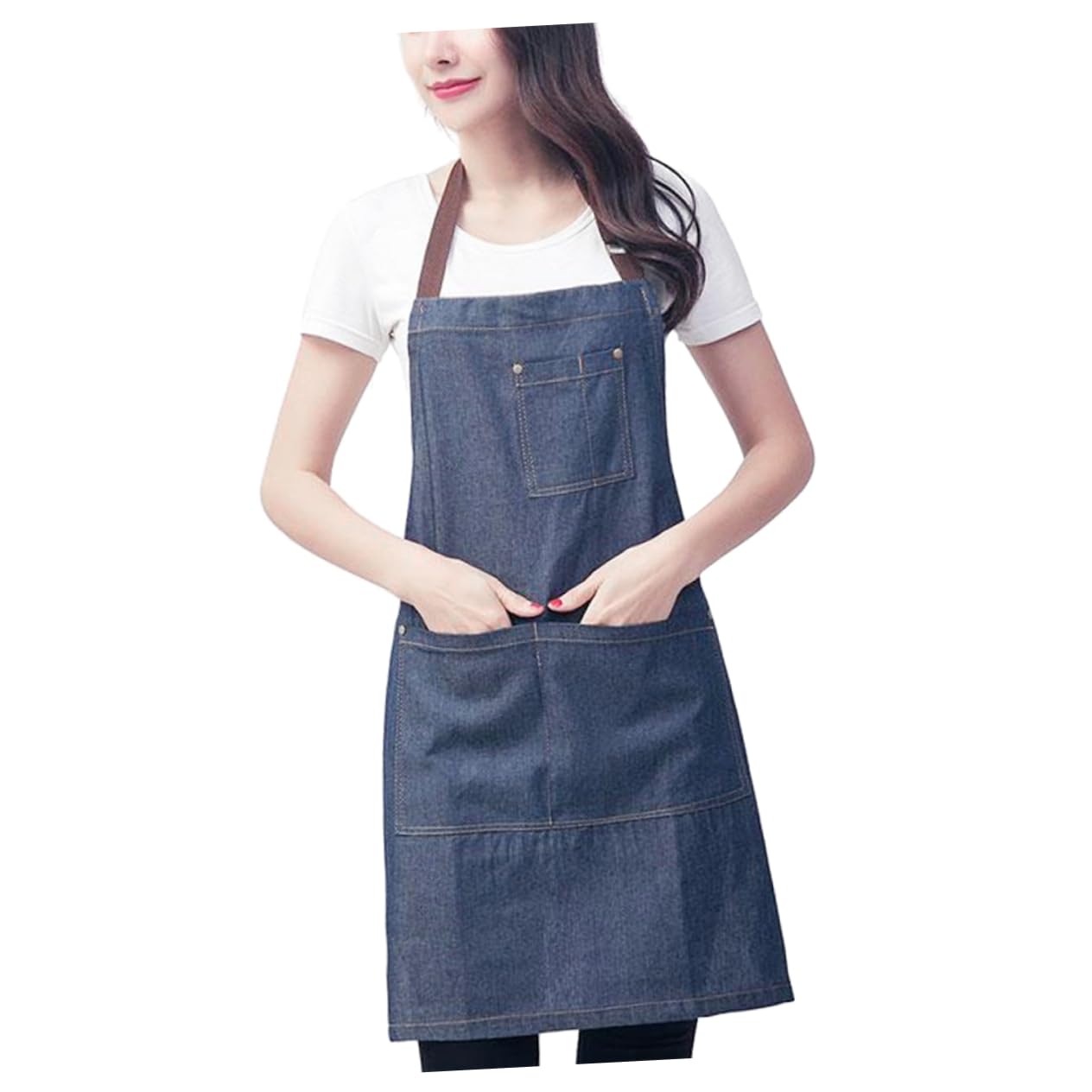 BRIGHTFUFU Hanging Jean Apron Cotton Apron Jean Cooking Bib Hanging Neck Denim Apron Waiter Apron Adjustable Neck Strap Apron Waiter Neck Apron Jean Work Apron Adjustable Kitchen Apron Blue
