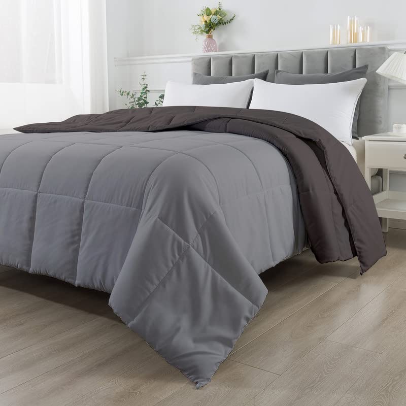 Image of Razzai Restful Sleep Microfiber Summer Season Ac Reversible Comforter 220 GSM (90 inch x 100 inch Inches /228cm x 254cm) - Double Bed Comforter|Silver /Dark Grey|