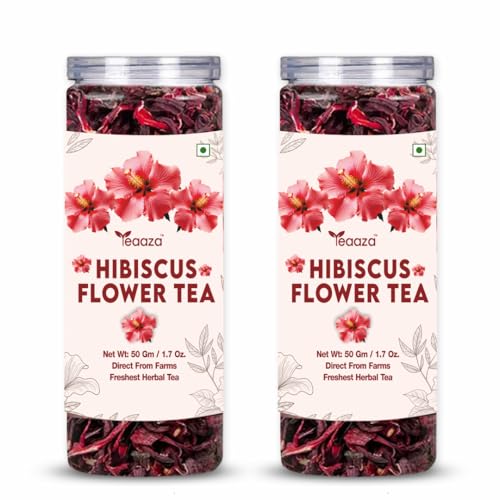 Image of Teaaza Organic Hibiscus Flower Tea For Stress, High Blood Pressure Control And Hair Growth - Caffeine Free Tea | 50 Grams (Pack of 2)