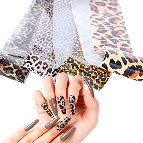 Nail Foil Transfer Stickers Nails Supply Foil Transfers 4 Sheets Sexy Leopard Nail Foils Decals Nail Decorations for Women Nail Art Designs Manicure DIY Tips Wraps Charms