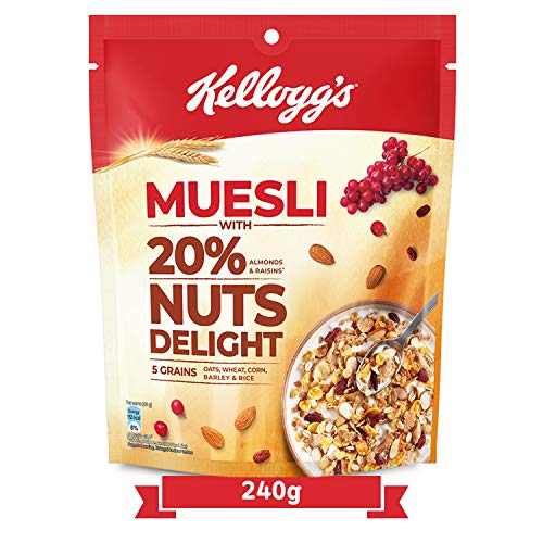 Image of Kellogg's Muesli 20% Nuts Delight|Breakfast Cereal|High In Iron|High In Fibre|Naturally Cholesterol Free|240G Pack