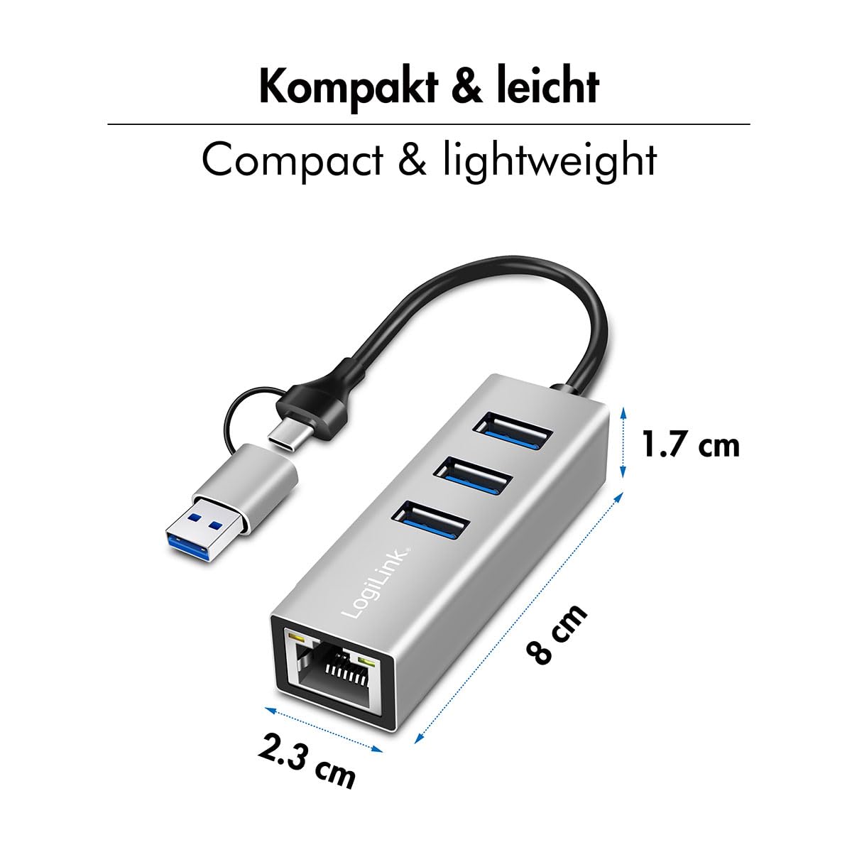 LogiLink UA0440 Hub USB-C 3.2 Gen 1 Adaptateur Ethernet RJ45 5G 3 Ports USB-A