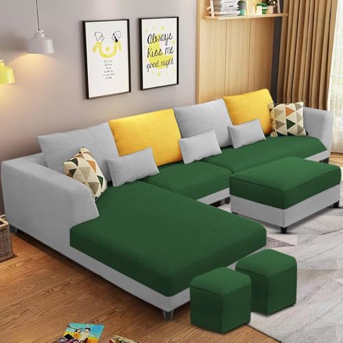 Image of Casaliving Minta LHS 8 Seater L Shape Sofa Set with Center Table for Living Room (Green Grey Fabric) Premium Fabric Sofa Set for Living Room | Hall