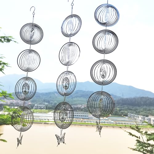 12 Round Life Tree Metal Bird Scare Discs Set -Hanging Super Reflective Two-Sided Bird Reflectors Bird Scaring Devices Keep Birds Away from Yard Patio Farm, Sparkly Wind Spinners Outdoor Decorations