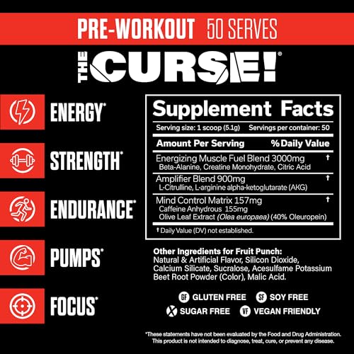 JNX Sports The Curse! Pre Workout Powder - Fruit Punch 50 Servings | Preworkout: Boost Strength, Energy + Focus for Men & Women | Caffeine, Beta-Alanine, Creatine & L-Citrulline - Image 3