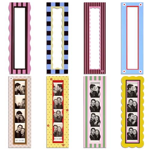 Tellegloww 8 Pcs 1.5 x 8 Vintage Magnetic Photobooth Frame Set Fridge Magnet Photo Frames Fits 1.5 x 8 Inch Photo Booth Strips Colorful Vertical Frames for Refrigerator Kitchen & Home Decor