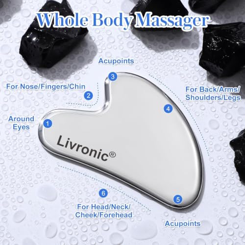 Image of Livronic Premium Stainless Steel Gua Sha Tool for Face & Body | Metal Facial Massage Tool for Lymphatic Drainage, Skin Tightening, Jawline Sculpting, Anti-Aging, Neck, Eyes & Full Body Muscle Massage