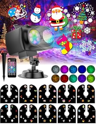COOLWUFAN Halloween Christmas Projector Light Outdoor, 2 in 1 LED Waterproof Holiday Lights Projector with Remote Control, 10 Colors Ocean Wave & 10 Patterns for Party Yard Decor