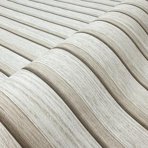 WALLCOVER Tapete inkl. Kleister Beige Vliestapete Holzoptik Akustikpaneele Holzwand Skandi Lamellenwand Holzpaneele 3D Optik Holztapete Modern Naturholz Made in Germany