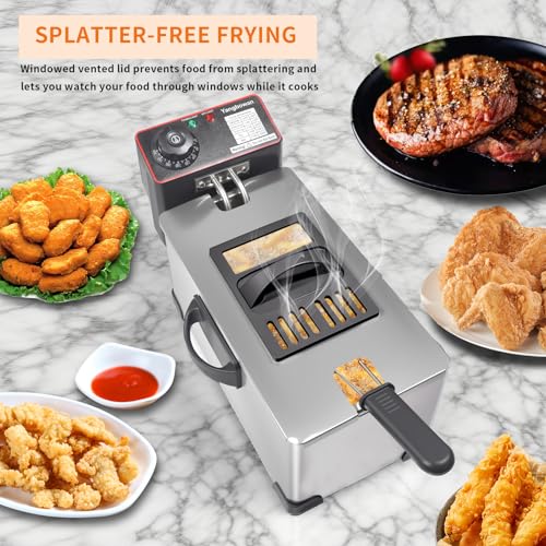 Deep Fryer with Basket, Yangbowan 3L 1300W Small Deep Fryers for Home Use,Fryer Pot with Temperature Control,View Window Lid,Stainless Steel Body Electric Deep Fryer Pot for Restaurant - Image 5