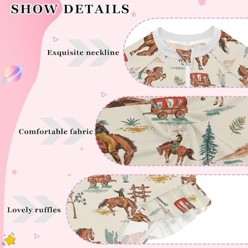 Image of Western Cowboys Rodeo Wild West Baby Girl Bathing Suit Long Sleeve UPF 50+ One Piece Toddler Swimsuit Size 3t