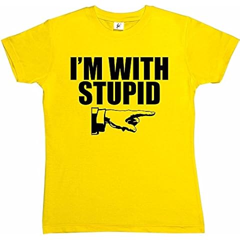 Fancy A Snuggle I'm with Stupid Funny Retro Womens Boyfriend Fit T-Shirt Yellow Small Cover