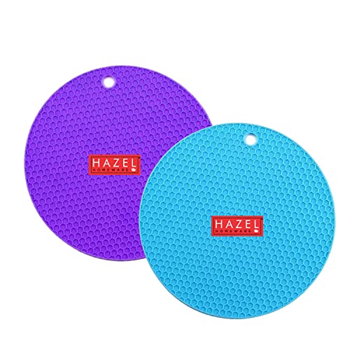 Image of HAZEL Mats for Kitchen | Pot Holder Silicon for Hot Pots Pans | Multipurpose Non-Slip Flexible & Durable Heat Resistant Pads Trivet Set of 2, Multicolor