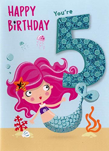 Tarjeta de felicitación de 5 años con diseño de sirena, «Happy Birthday You're 5», «Second Nature Hullaballoo»