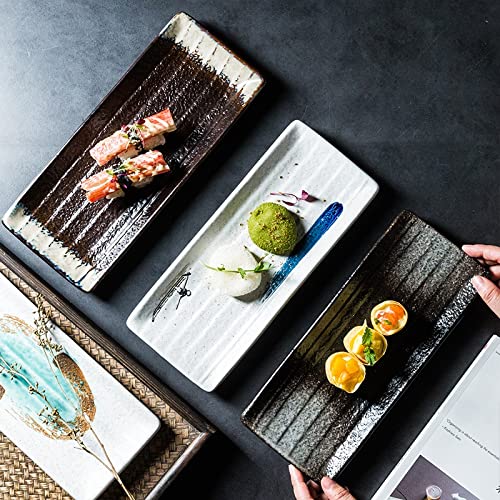 Assiette De Service Longue en Porcelaine De 28 Cm pour Fête, Sushis, Apéritifs, Desserts, Viandes, Vaisselle Allant Au Four,Sets of 4