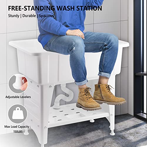 Image of VINGLI 20-Gallon Utility Sink Laundry Tub for Washing Room, Freestanding Utility Sink with Stainless Steel Faucet, 22 inchD x 32 inchW x 36 inchH White