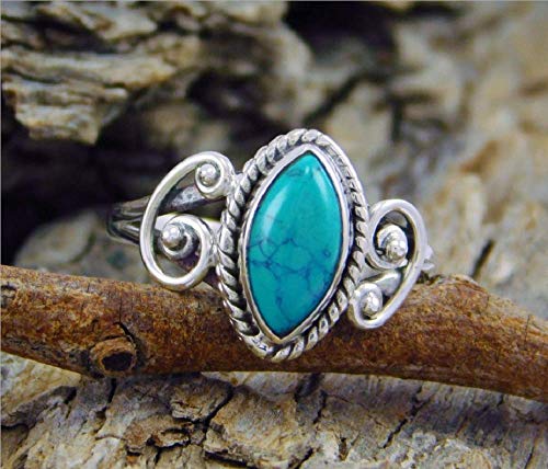 Duan Antique Cut Turquoise Finger Ring Women Men Oval Turquoise Carved Finger Ring Turquoise Moonstone Ring Wedding Jewelry Size 6-10 (US Code 8)