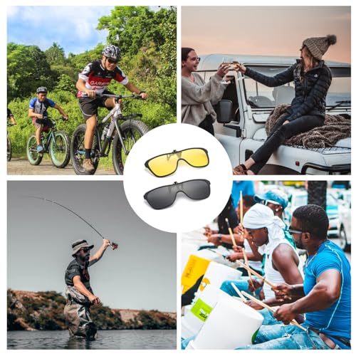 Image of Hifot Clip on Sunglasses 2 Pack, Polarized Lens Fit Over Prescription Glasses, Flip up Rimless Sunglasses