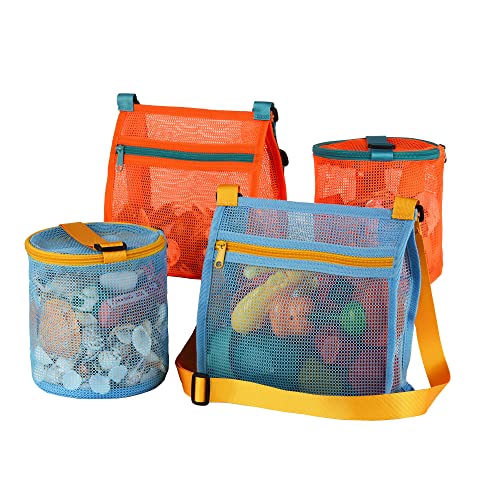 MUYIZI Shell Bag Shell Collecting Bags for Kids (A Set of 4,Only Shell Bags) (Blue+Orange)