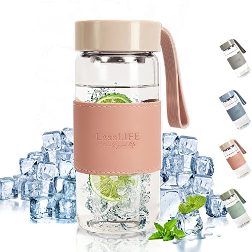 Botella de Cristal 480 ml con Filtro,con Escudo Térmico, Botella de Agua Sin BPA, apto para Bebidas Carbonatadas, para Deporte Escuela Oficina Hogar (480ml,rosa ) Cover