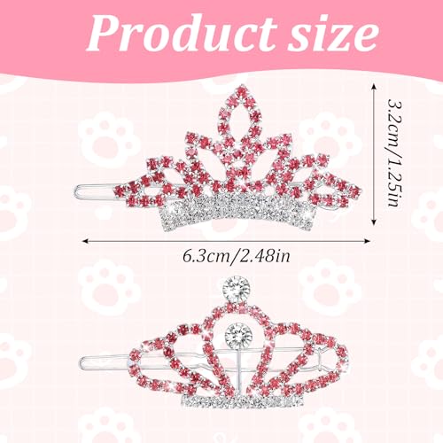 Psiriol 2Pcs Crystal Rhinestone Hair Accessories, Gem Rhinestone Dog/Cat Tiara Crown, Tiara Clips for Rolyal Family Costume Hair Accessories (Pink)
