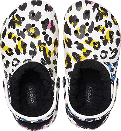 Image of Crocs Kids' Classic Lined Clog | Warm and Fuzzy Slippers for Kids, Multi /Leopard, 6 US Toddler