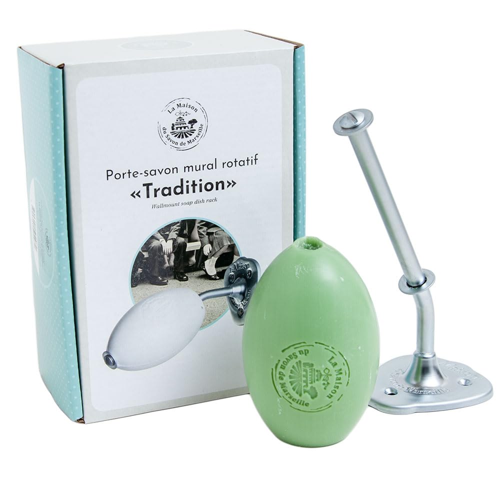 La Maison Du Savon Green De Marseille - Wall Rotating Soap Holder - Wall Mounted For Easy Hand And Body Wash - Durable Matt Finish - Comes With 270G Verbena Fragrance French Argan Oil Soap