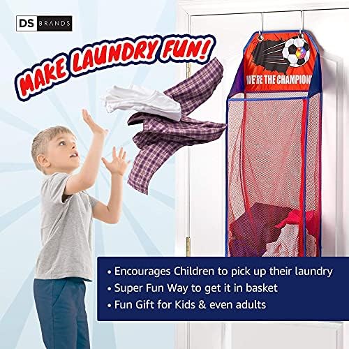 DS Brands Kids Laundry Basket Storage Bin For Bedroom| Over Door Collapsible Light Up LED Basketball Washing Baskets Hamper Hoop For Children- Stocking Fillers Kids Boys Room Decor Gifts Accessories