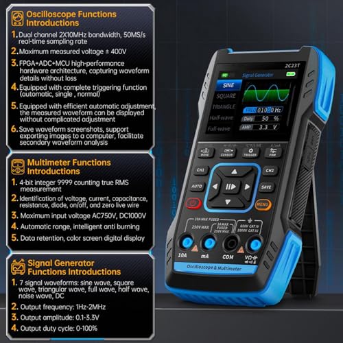 Image of 3 in 1 Channel Oscilloscope MultimeterGenerator, 2.8 Inch HD LCD Display, Handheld Design